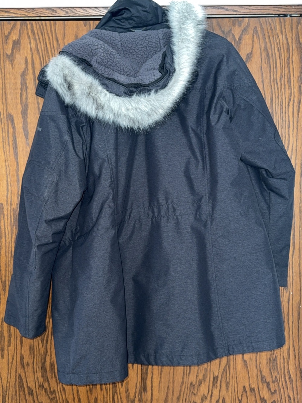 Columbia Women's Charcoal Hooded Trench Coat with Faux Fur Trim